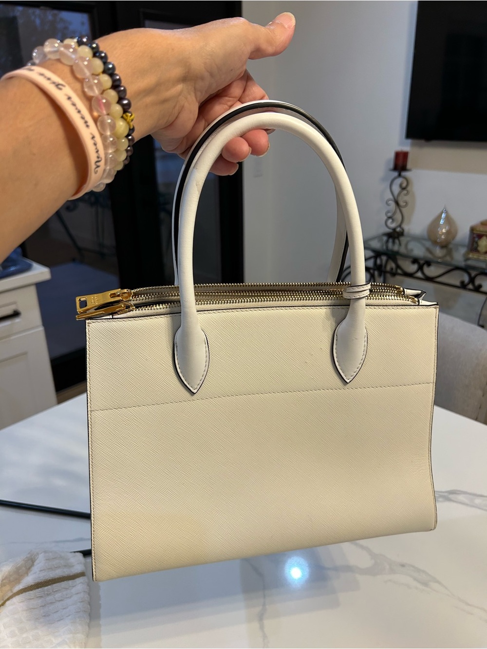Prada White City Calfskin Saffiano Greche Paradigme Bag. NO SHOULDER STRAP - Picture 5 of 16